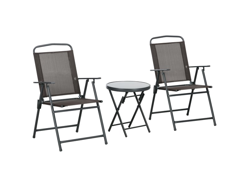  Ensemble de jardin 3 pièces comprenant 2 chaises (53,5 x 64 x 93 cm) et une table basse (ø 45 x 50 cm), en métal marron.  - Conforama B