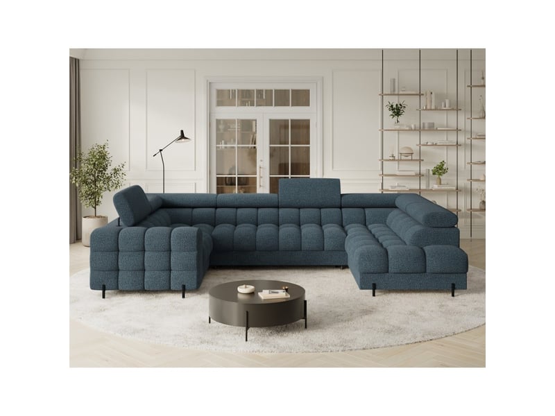  Canapé panoramique convertible factory 3 places bleu – angle droit avec coffre  - Conforama E