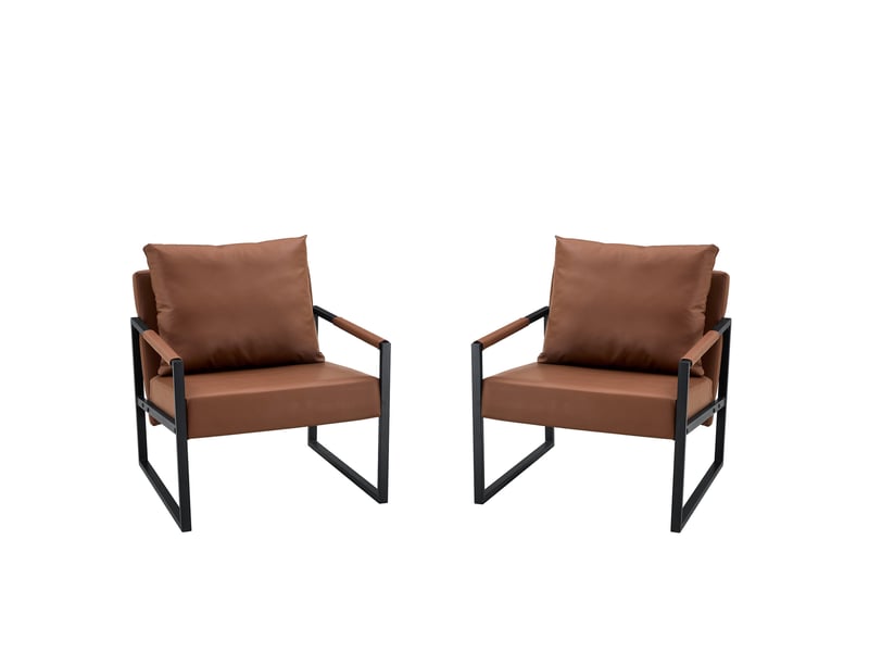  Fauteuil de lecture marron en simili et métal noir, 68,6 x 75,5 x 75,2 cm  - Conforama A