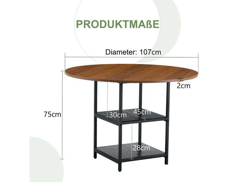 Table à manger ronde, 107x75 cm, industrielle avec double espace, plateau mdf, piètement métal, coloris noir et noyer - Conforama C