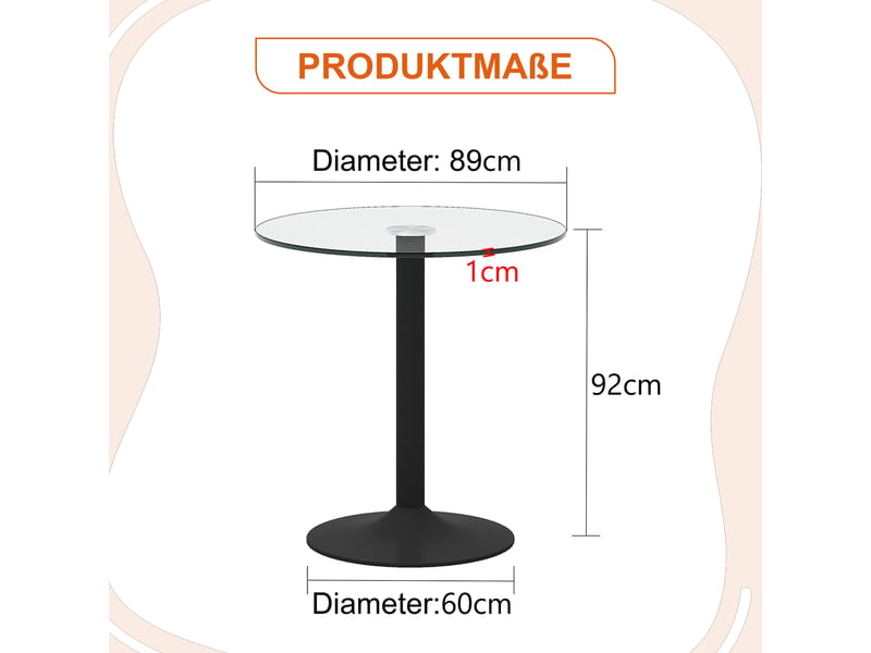 Table de bar ronde,89x89x92 cm,verre trempé transparent et métal,noir - Conforama C