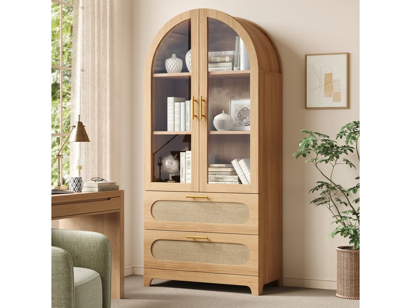 Meuble de cuisine muvano, vitrine haute avec portes vitrées, 175 cm, 2 tiroirs - Conforama C