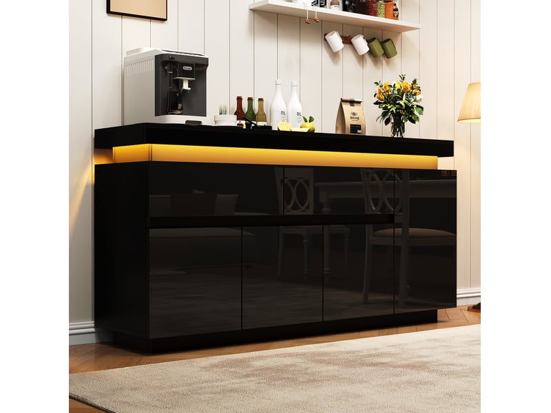 Buffet bas modenvie noir 140 x 35 x 72,5 cm avec 2 tiroirs, 4 portes et éclairage led - Conforama B