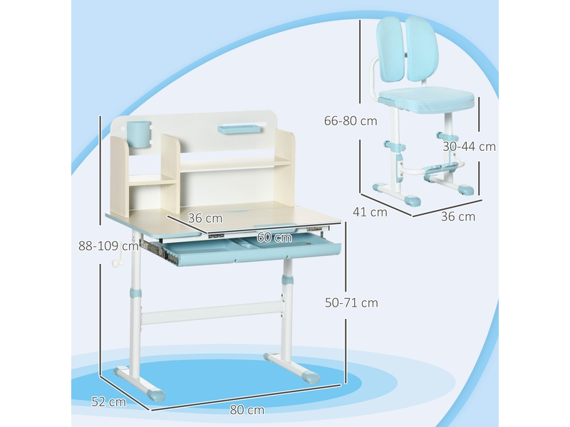  Ensemble bureau et chaise pour enfants hauteur réglable et plateau inclinable 0-60° table bleu 80 x 52 x 88-109 cm  - Conforama C