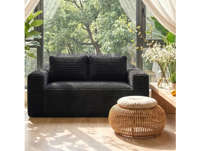  Canapé 2 places 160 x 88 x 58 cm noir en velours côtelé, assise profonde en mousse haute densité  - Conforama B