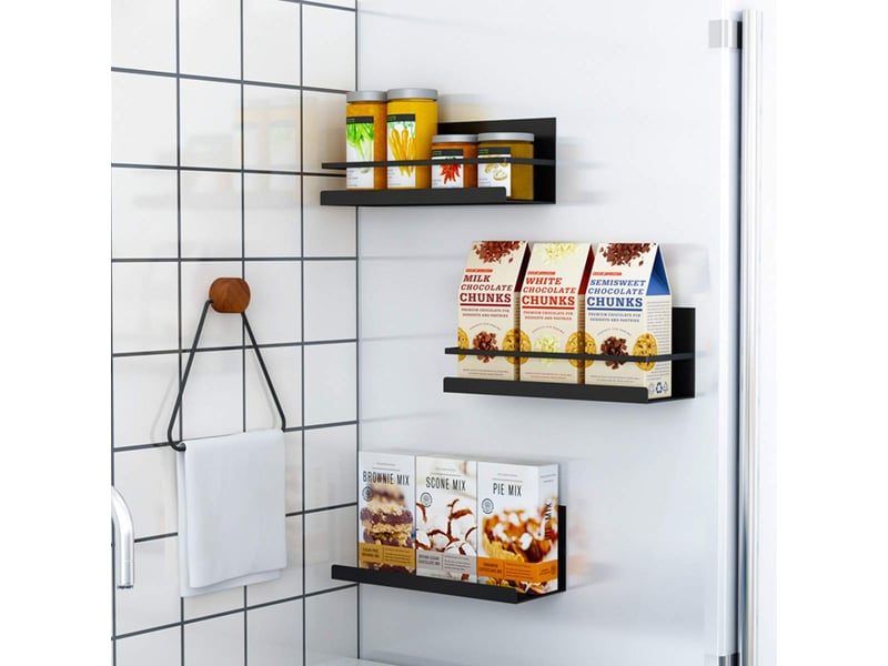  Etagère réfrigérateur, 2 pièces étagère à épices réfrigérateur magnétique organisateur de réfrigérateur economie espace pour la cuisine, noir  - Conforama B