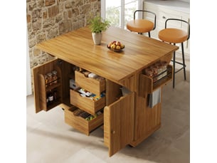 Desserte de cuisine 142,5x40x95 cm avec 2 portes et 3 tiroirs, coloris brun foncé