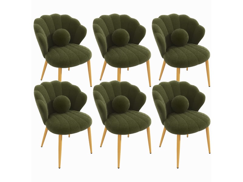 Lot de 6 chaises de salle à manger 60x62,5x83 cm en bouclé vert avec pieds dorés - Conforama A