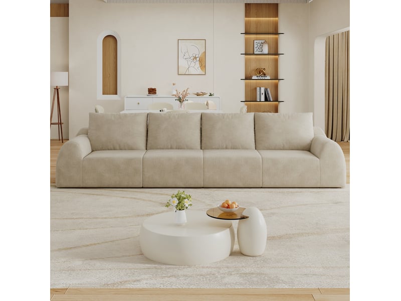  Canapé droit 4 places modenvie 324 cm en tissu chenille kaki, mousse haute élasticité, transport compressé  - Conforama D