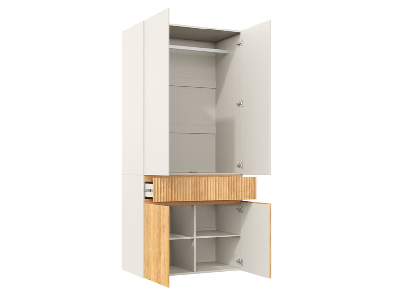 Armoire 90x50x200 cm avec penderie, 4 portes, 1 tiroir et rangement inférieur, meuble dressing en mdf chêne clair et gris OMNIGLINT TRADING LTD - Conforama A