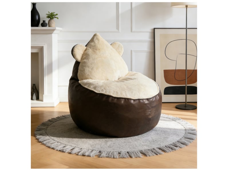  Fauteuil poire modenvie forme ours en flanelle marron 100 x 100 x 94 cm  - Conforama B