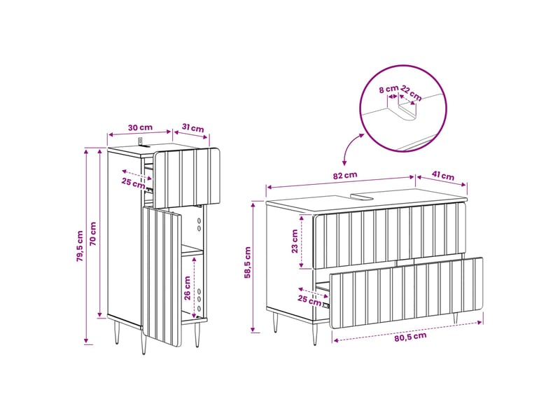 Ensemble de 2 meubles de salle de bain zwolle bois ancien cf63227 - Conforama E