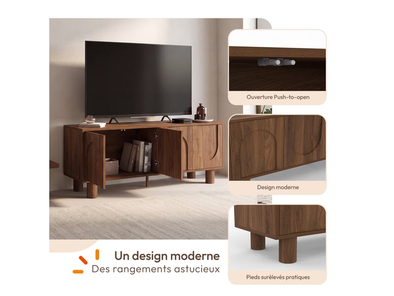 Meuble tv 140 cm archie 4 portes effet noyer - Conforama C