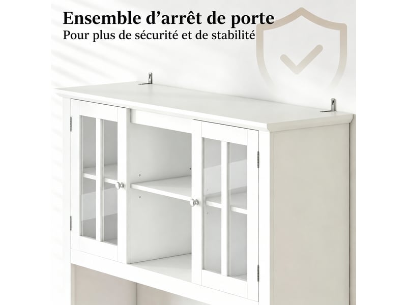  Meuble de cuisine muvano, vaisselier avec portes en verre trempé, blanc et décor chêne, 100 × 39,5 × 180 cm  - Conforama R