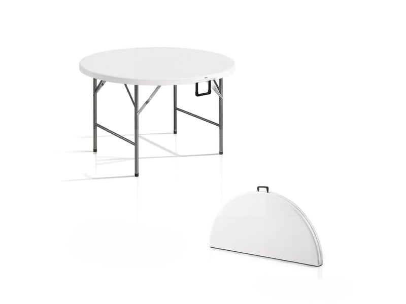  Table ronde pliante 122x73 cm structure stable métal gris blanc  - Conforama A