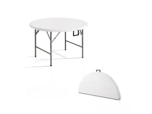 Table ronde pliante 122x73 cm structure stable métal gris blanc