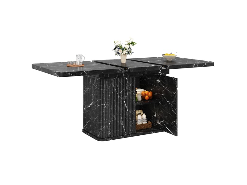  Table de salle à manger extensible avec rangement caché, relief vertical, effet marbre noir, 140 × 80 × 76,5 cm  - Conforama A