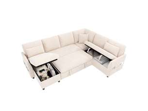 Canapé d'angle réversible convertible WISHDOR 6 places Polyester beige avec coffre de rangement