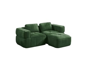 Canapé d'angle modulable 2 places avec pouf, en polyester vert