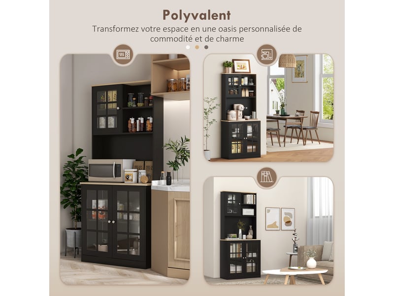  Buffet cuisine, meuble cuisine rangement haut, meuble de rangement avec plan de travail, 2, 3 portes vitrées  - Conforama W