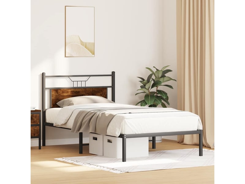  Lit simple- lit adulte -  cadre de lit sans matelas chêne fumé 100x200 cm bois ingénierie  - Conforama C