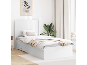 Lit adulte, lit simple, cadre de lit avec rangement et tête de lit blanc 90x190cm cf1566