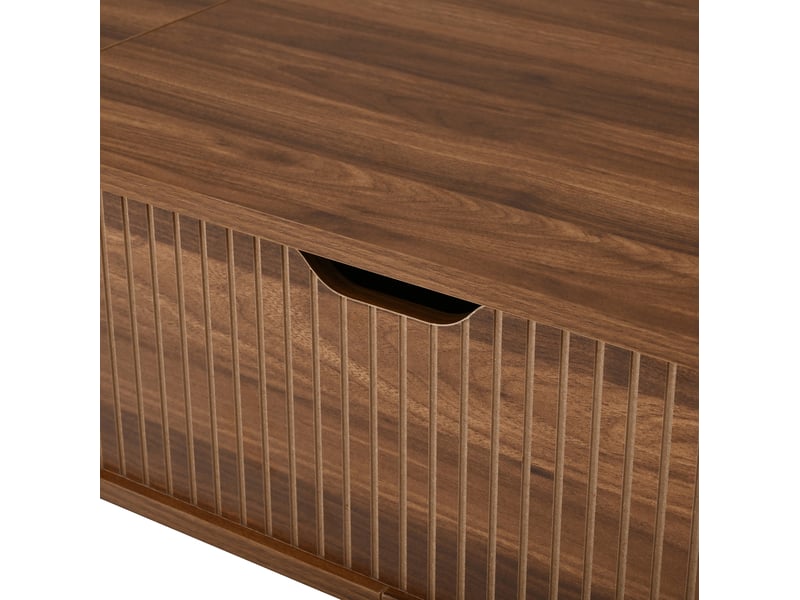  Table basse relevable 110x50 cm noyer, mdf, rangement caché et deux portes coulissantes à plateau hydraulique  - Conforama E