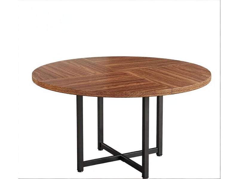 Table de salle à manger ronde pour 4 à 6 personnes, style industriel, en métal et bois noir et marron, diamètre 120 cm - Conforama A