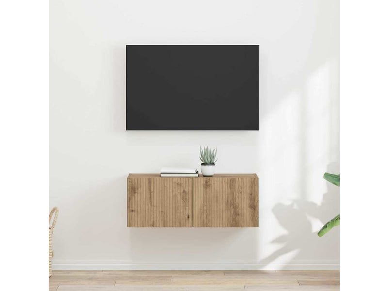  Meuble tv - banc tv - meuble de rangement mural 2 pcs chêne artisan bois d'ingénierie  - Conforama B
