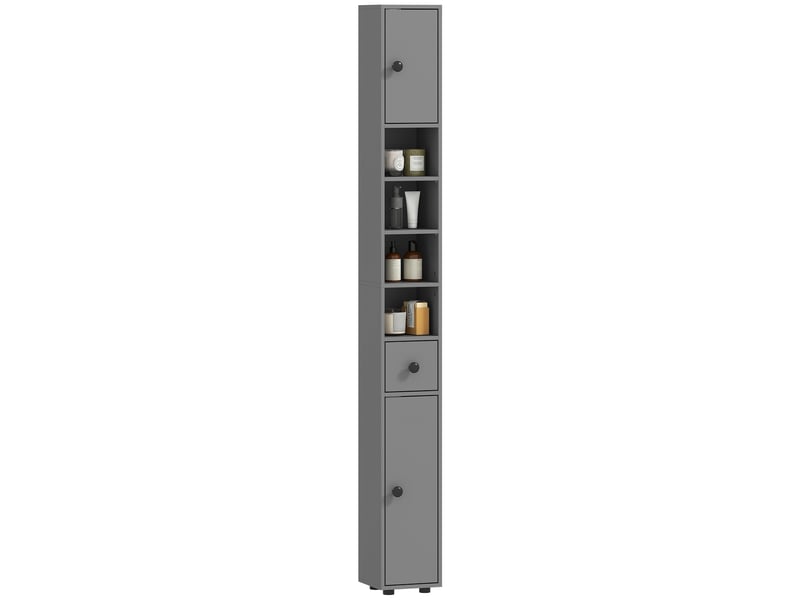  Meuble de salle de bain, 4 étagères, tiroir, panneaux de particules, design fin, gris  - Conforama A