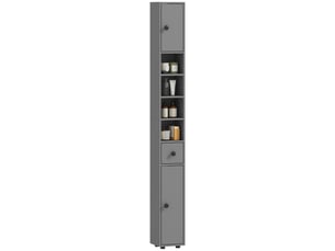 Meuble de salle de bain, 4 étagères, tiroir, panneaux de particules, design fin, gris