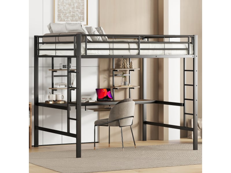  Lit mezzanine 140x200 cm coloris noir métal lit enfant noir - Conforama E