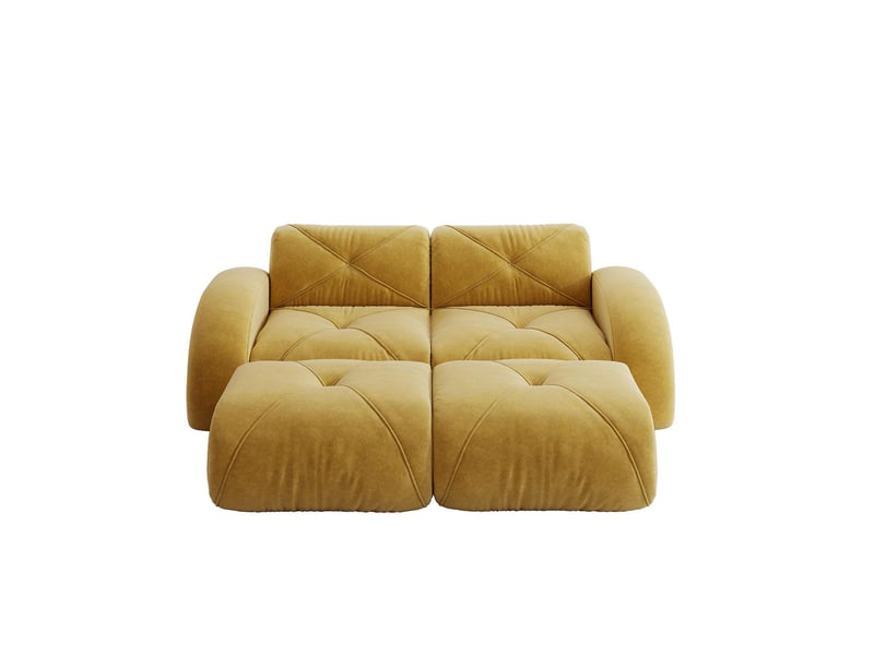  Canapé modulable 2 places avec 2 poufs en tissu chenille jaune W3325S00344 - Conforama A