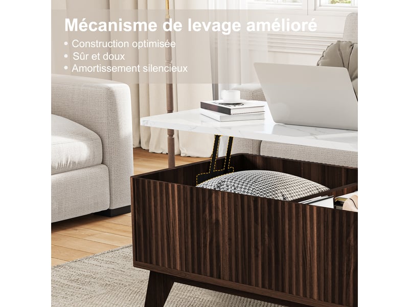  Table basse en bois réglable en hauteur avec espace de rangement - style scandinave - idéale pour le salon - couleur noyer  - Conforama W