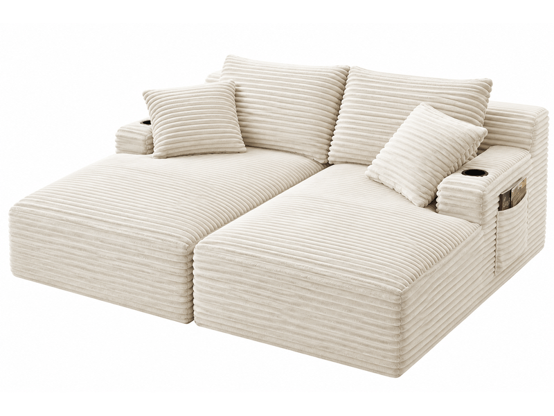  Canapé 2 places convertible en double méridienne, assise à ressorts, porte-gobelets, velours côtelé, beige OMNIGLINT TRADING LTD - Conforama A