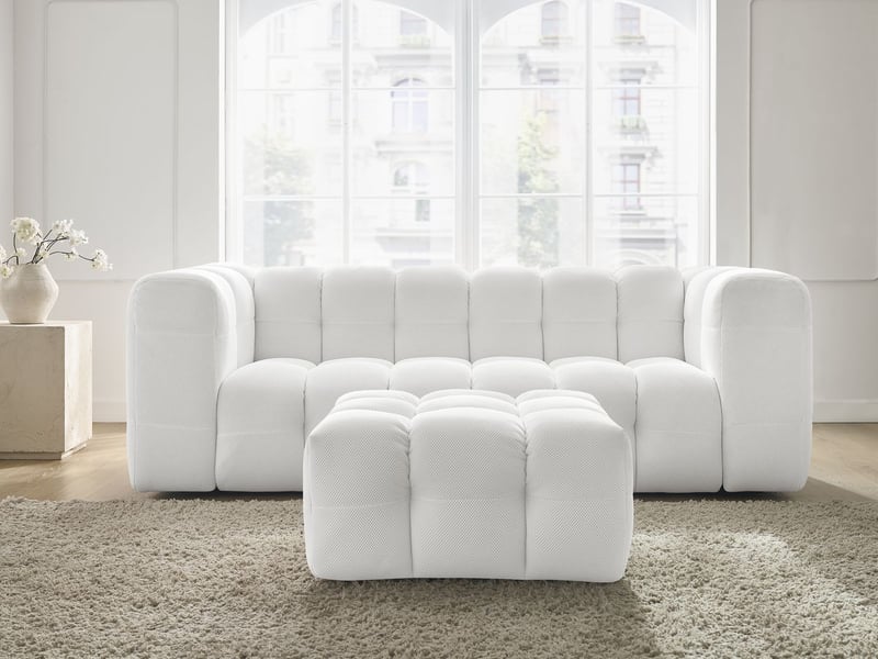 Bobochic canapé droit fixe 3 places cloud tissu mesh avec pouf blanc CLOUD - Conforama D