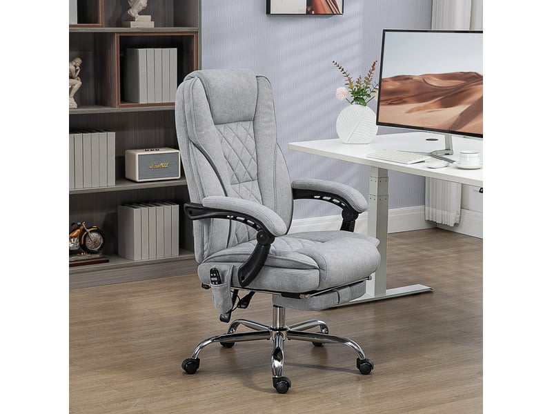  Fauteuil de bureau ergonomique avec fonction massage, repose-pieds, pivotant, roulettes, gris  - Conforama D