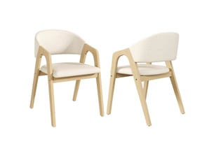 Lot de 2 chaises de salle à manger 55.5x60x83 cm structure en hévéa massif revêtement effet lin bois naturel et beige
