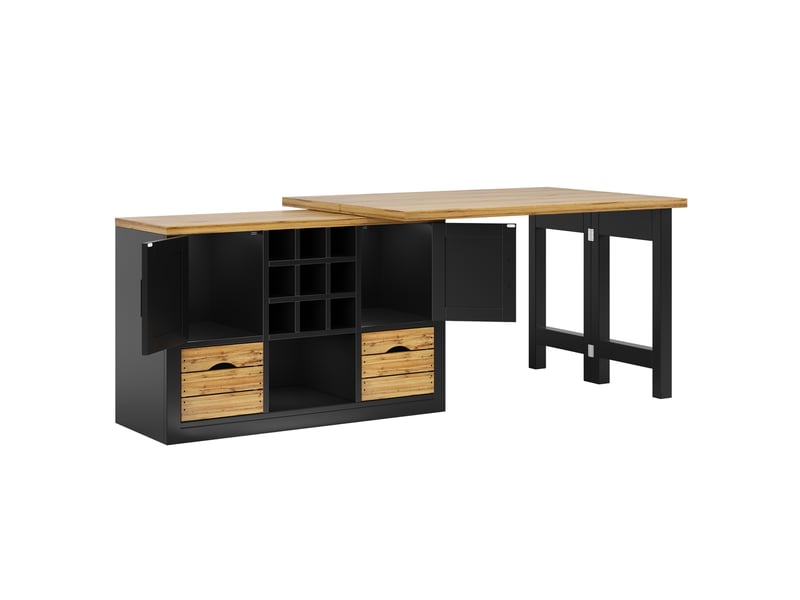  Îlot de cuisine extensible pivotante avec porte-bouteilles amovible 120-197x40x72 cm noire  - Conforama D