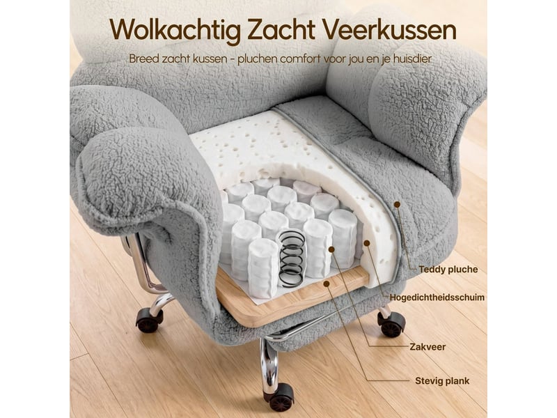  Dowinx fauteuil gaming ergonomique avec repose-pieds, ressorts ensachés, revêtement teddy fleece, charge max. 181 kg, gris  - Conforama E