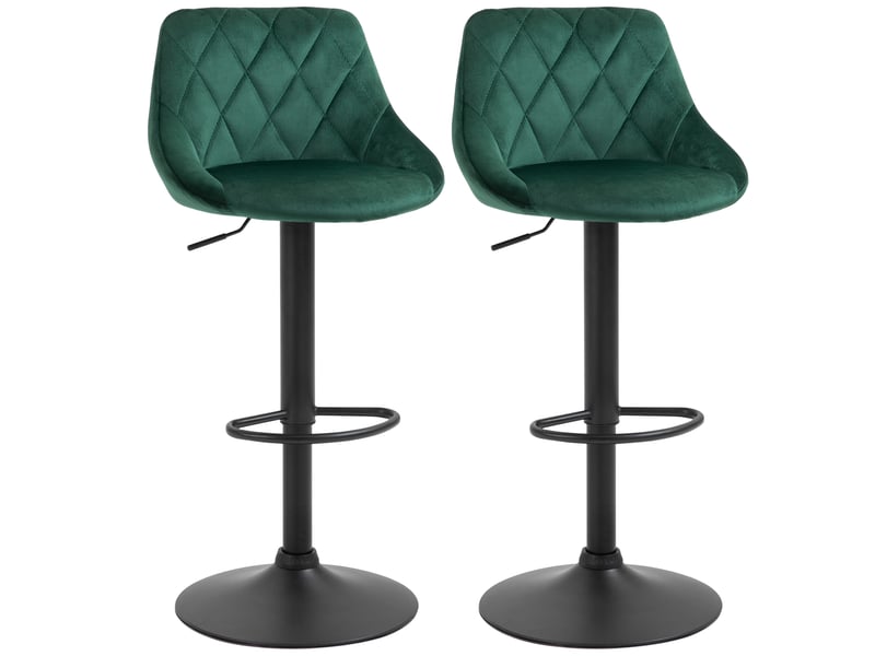  Lot de 2 tabourets hauts avec dossier et repose-pieds, réglables, en velours, piètement en métal, 46 x 48 x 83-104 cm, vert  - Conforama A