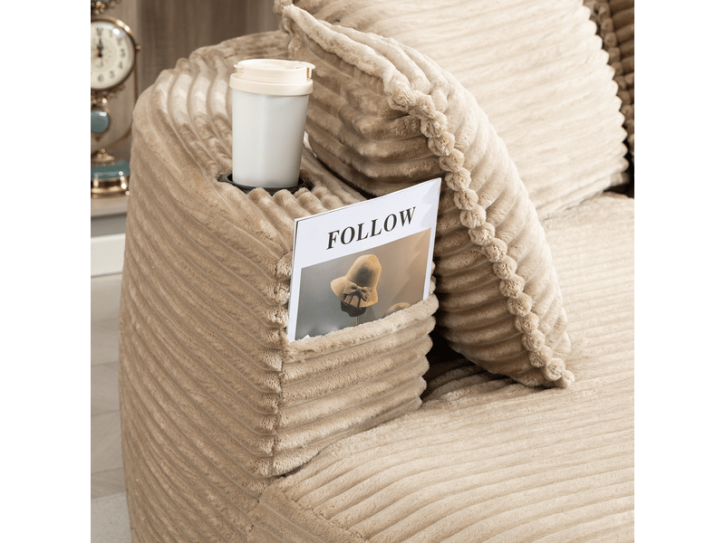  Canapé incurvé en velours côtelé avec rangements 250 cm - porte-gobelets et coussins inclus  - Conforama E