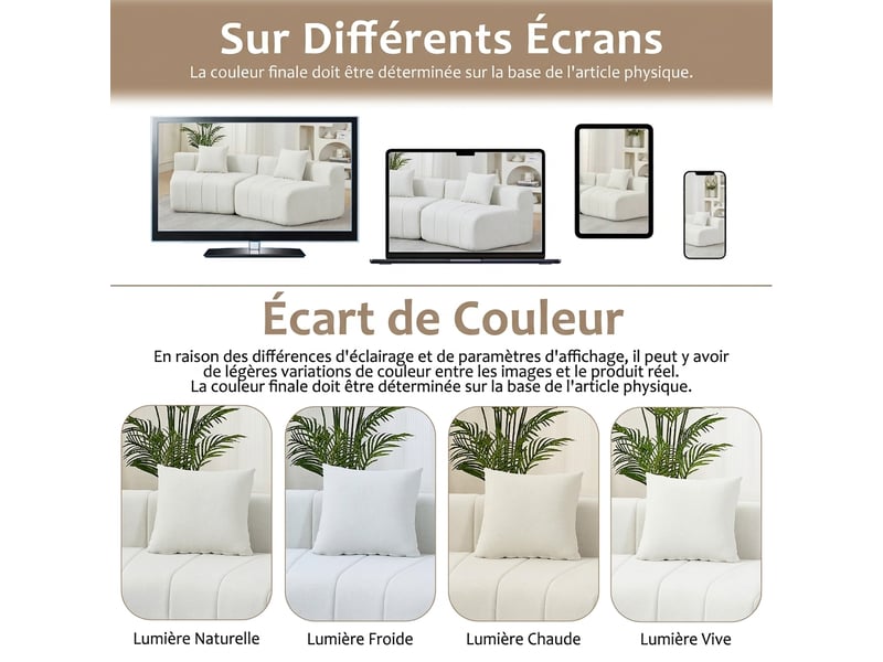  Canapé modulable incurvé 6 places en tissu chenille avec 2 coussins, canapé demi-cercle pour salon et bureau  - Conforama W
