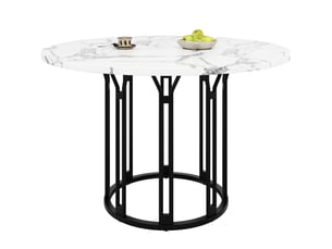 Table ronde 100×100×74cm avec pieds en métal, design élégant, motif marbre (non en marbre), mdf, couleur noir et blanc