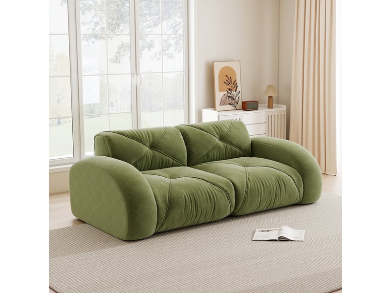  Canapé modulable 2 places 204 cm canapé sans armature en tissu chenille avec mousse haute densité 32d, design antidérapant, sans montage, vert Seren Glow - Conforama B