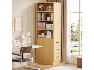 Bibliothèque 60x38x180 cm, tiroirs latéraux interchangeables gauche et droite, meuble salon et bureau, aggloméré, chêne