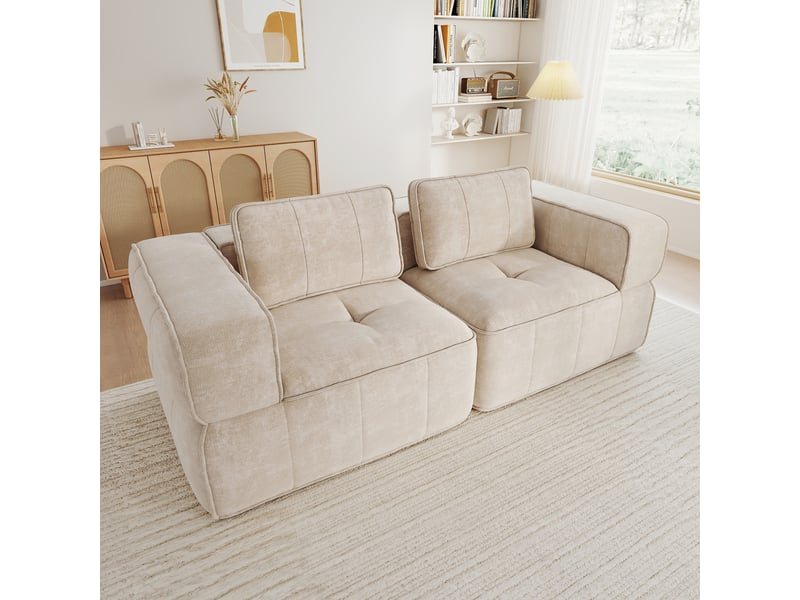 Canapé droit modulable 2 places en polyester beige – 198 x 93 x 67 cm Fay Lum - Conforama D