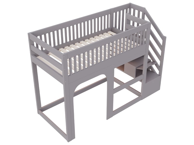  Lit mezzanine, 90 x 200 cm, avec rangement, led, en bois, gris, 253,5 x 95 x 143,5 cm 253.5x95x143.5cm - Conforama A