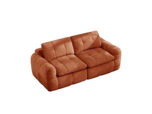 Canapé modulable sans cadre 2 places orange, chenille, capitonnage quadrillé, mousse 32d, assise profonde, sans montage