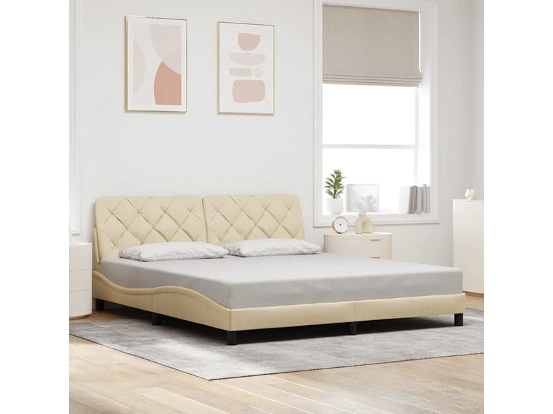 Lit adulte ; lit double ; cadre de lit  crème 180x200 cm tissu  - Conforama C
